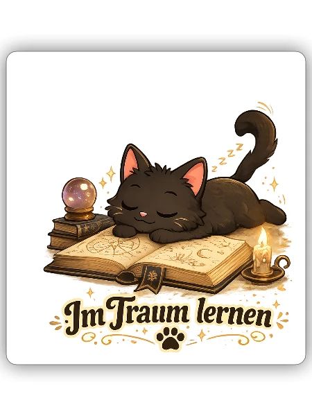 DIE BIBLIOTHEK WARTETCute Black Cat LibraryT-Shirt - Sticker - white matte - Front