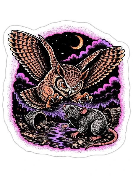 Night Owl vs Rat in Neon Ruins - Sticker - white matte - Front