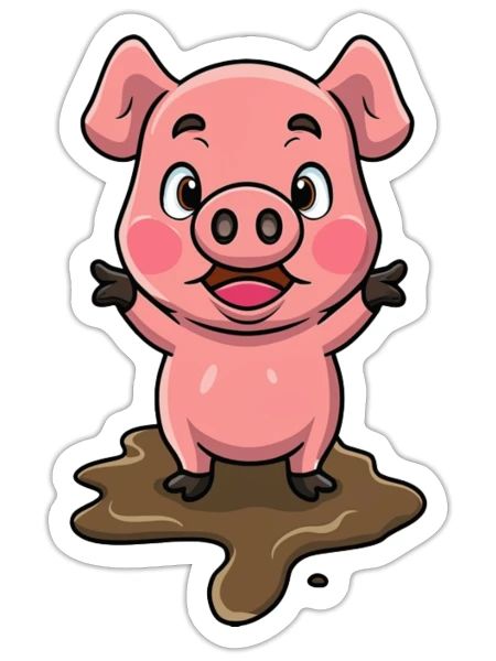 Cute pig in a mud - Sticker - white matte - Front