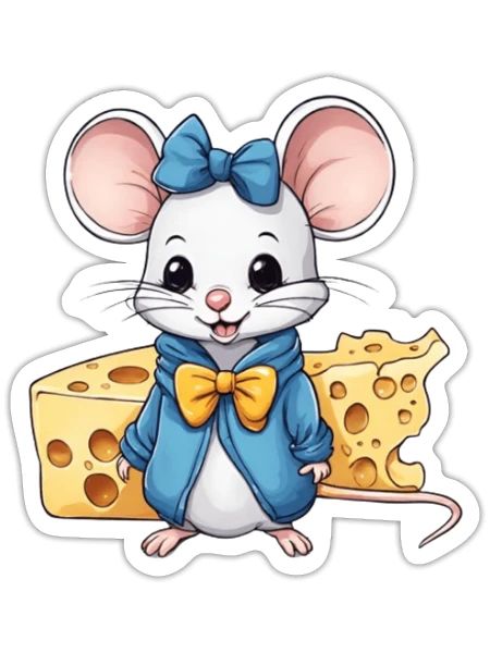 Cute mouse with cheese - Sticker - white matte - Front