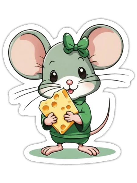 Cute mouse with cheese - Sticker - white matte - Front