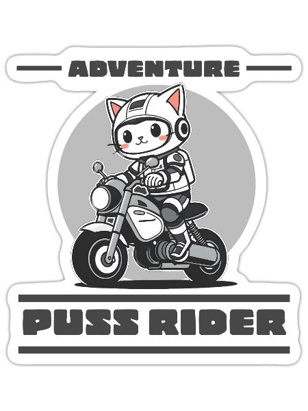 Kawaii cat riding a motorcycle v2 - Sticker - white matte - Front