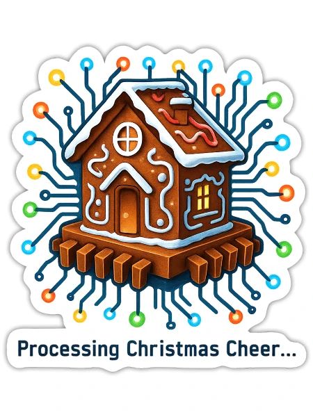 Gingerbread CPU House – Futuristic Christmas Tech  - Sticker - white matte - Front