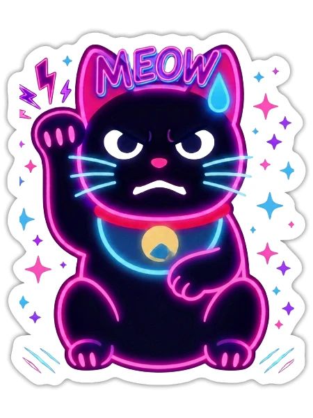 Gato néon - Sticker - blanc mat - Devant