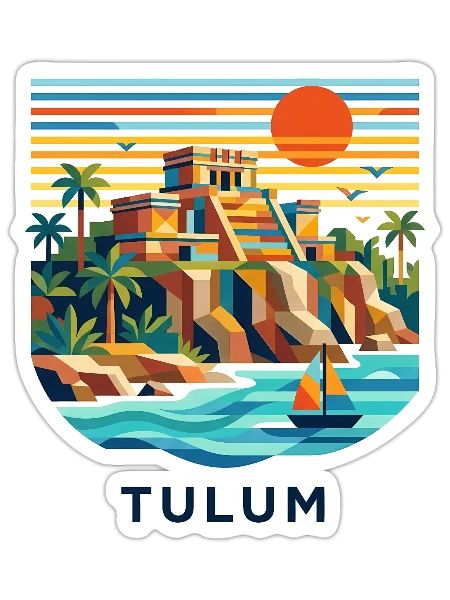 Tulum Sunrise Pyramid Scene - Sticker - white matte - Front