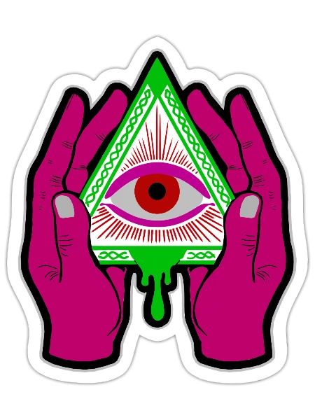 All Seeing Eye Pyramid - Trippy Illuminati Art - Sticker - white matte - Front