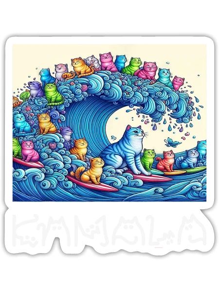 Blue Cats Wave For Kamala Harris Funny - Sticker - white matte - Front