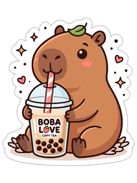 Capybara Sipping Boba Delight - Sticker - white matte - Front
