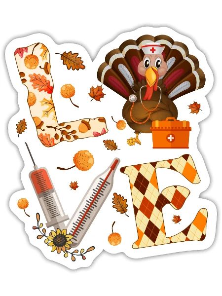 Happy Thanksgiving Turkey Stethoscope Nurselife - Sticker - white matte - Front