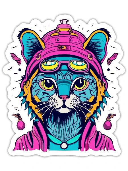 Light Blue Cat Wearing Pink Hoodie Doodle - Sticker - white matte - Front