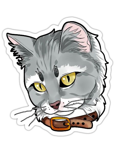 Siberian cat face cats kitty funny gift cartoon - Sticker - white matte - Front