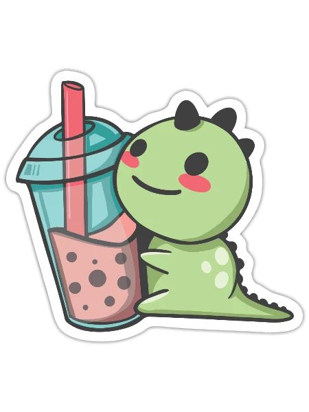 DINOSAUR WITH BUBBLE TEA - Sticker - white matte - Front