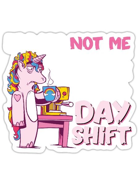 Blâmez le | de l’équipe de jour Drôle licorne Nightshift - Sticker - blanc mat - Devant