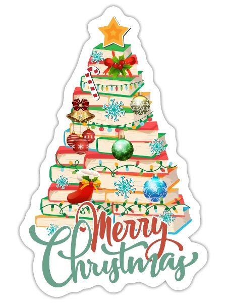 Merry Christmas Books Pine Tree Reading Lovers - Sticker - white matte - Front