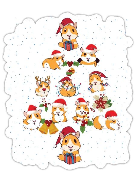 Guinea Pigs Christmas Pine Tree Funny Holiday - Sticker - white matte - Front