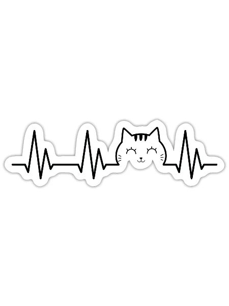 Cute Cat Face Heartbeat - Sticker - white matte - Front