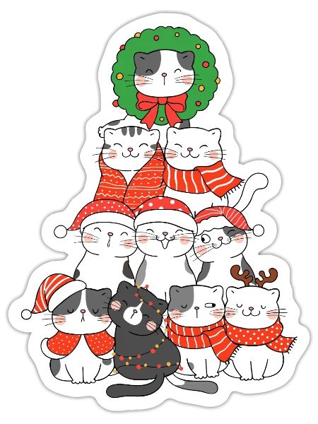 Chistmas Season Cat Feline Christmas Tree - Sticker - white matte - Front