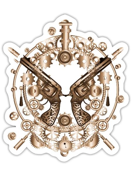 ornate steampunk revolvers with cartridges - Sticker - white matte - Front
