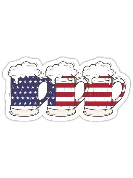 Beer American Flag Fourth Of July - Sticker - white matte - Front