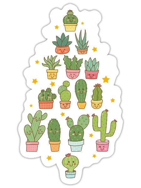 Chistmas Season Cactus Succulent Christmas Tree - Sticker - white matte - Front