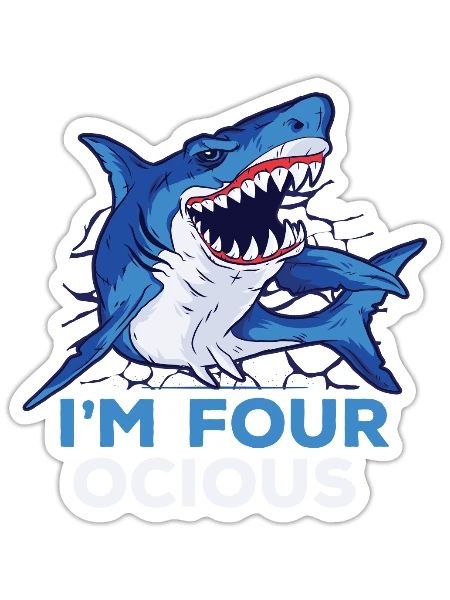 Shark Boys Kids 4th Bday - Sticker - white matte - Front