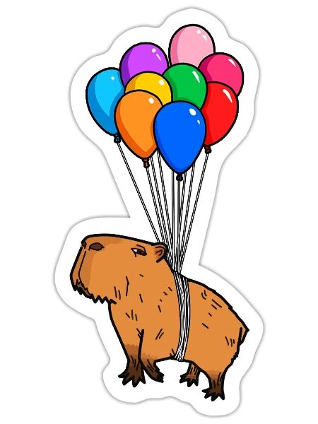 Capybara Giant Cavy Rodent With Balloons Capybara - Sticker - white matte - Front