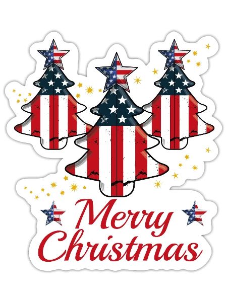 Chistmas Season Christmas Tree American Flag - Sticker - white matte - Front