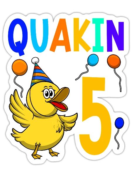 Duck Birthday Party Kids 5th Birthday Duck - Sticker - white matte - Front