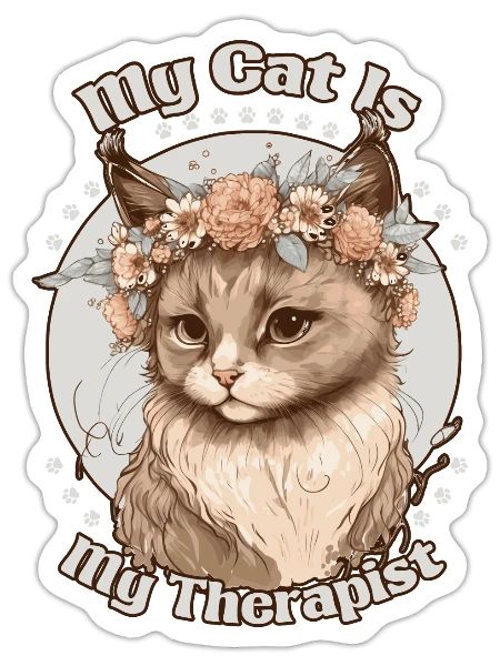 My Cat Is My Therapist Flower Crown Animal Fur Pet - Sticker - white matte - Front