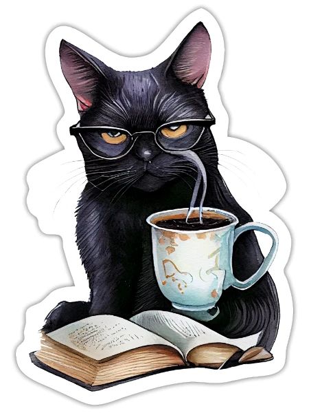 black cat reading book 4 animals - Sticker - white matte - Front