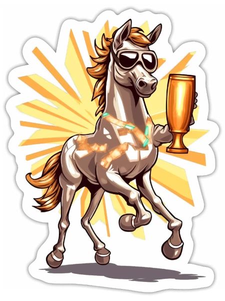 Horse With Trophy Wearing Sunglasses Equestrian - Sticker - white matte - Front
