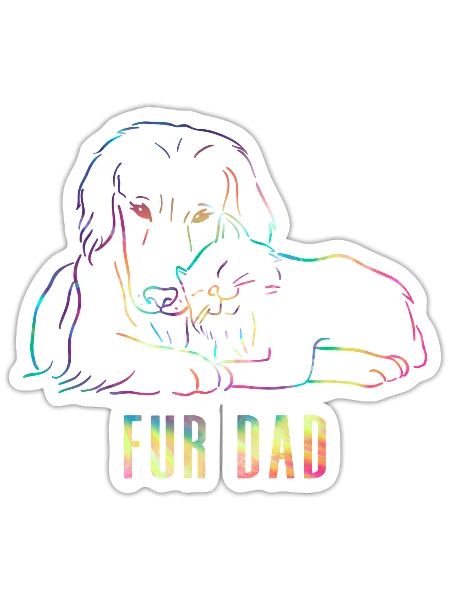 Fur Dad Silhouette Feline Animal Father's Day Cat - Sticker - white matte - Front