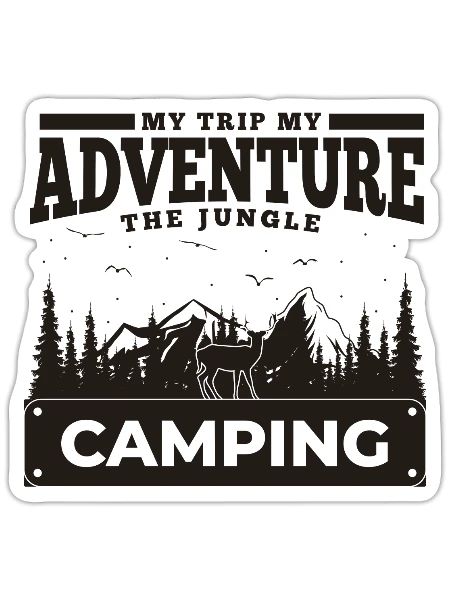 adventure camping pine tree mountain - Sticker - white matte - Front