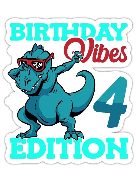 Birthday Vibes 4 Edition Dabbing Dinosaur 4th - Sticker - white matte - Front