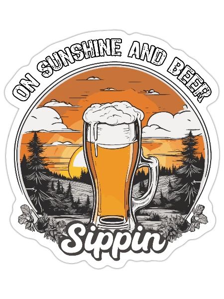 on sunset and beer sippin, beer with sunset - Sticker - white matte - Front
