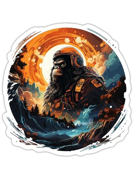 Animal in Outer Space - Monkey, Ape Gorrila Astron - Sticker - white matte - Front