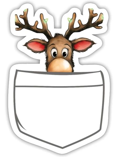 Reindeer Pocket Funny XMas Santa Claus - Sticker - white matte - Front