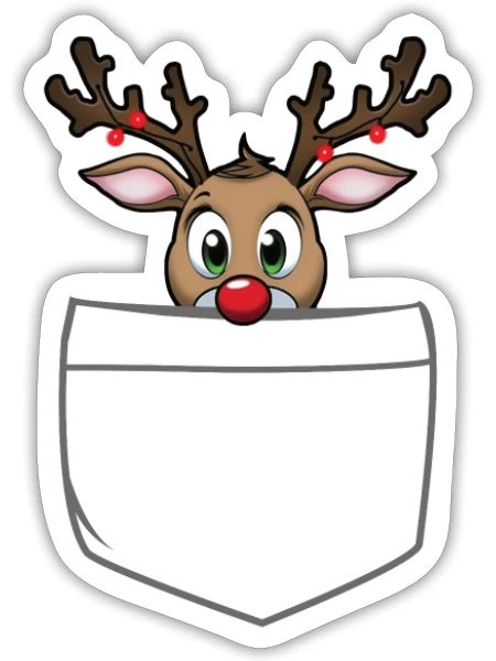 Reindeer Pocket Funny XMas Santa Claus - Sticker - white matte - Front