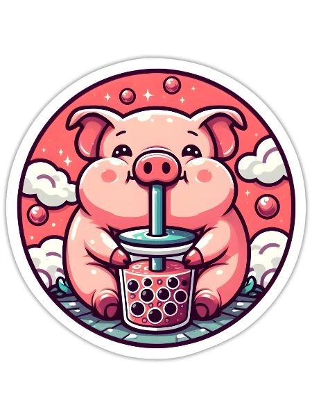 Pork Bubble Tea - Sticker - white matte - Front