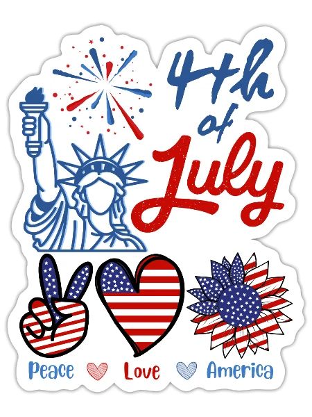 Peace Love America Dye 4th of July Toddler US Flag - Sticker - white matte - Front
