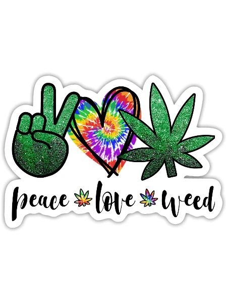 Peace Love Weed Marijuana Hippie Weed Cannabis - Sticker - white matte - Front