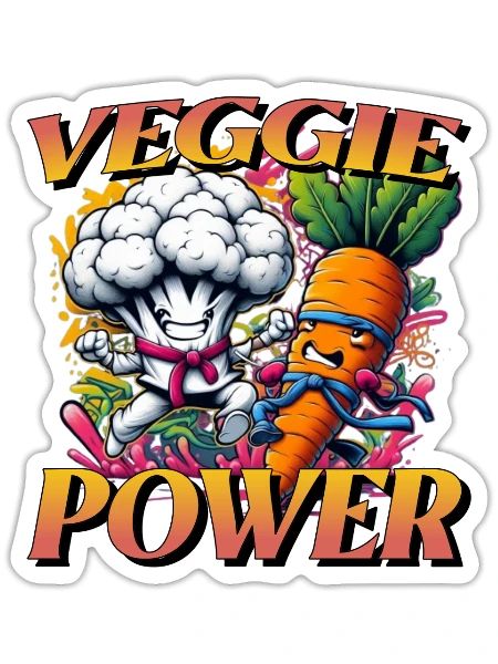 Cartoon Karate Cauliflower and Carrot fighting - Sticker - white matte - Front