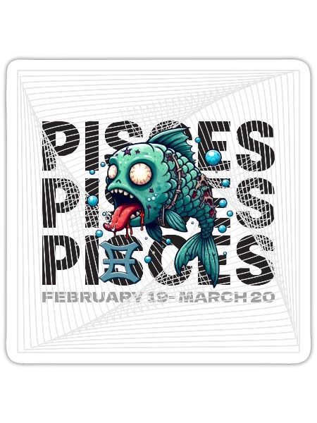 Pisces Zombie Fish Astrology teeshirt - Sticker - white matte - Front