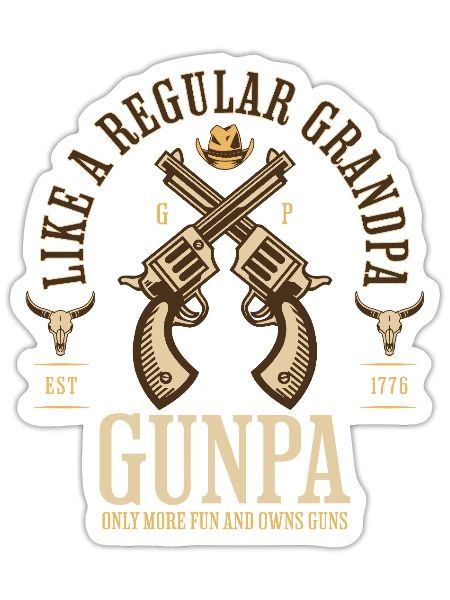 Gunpa Revolver Funny Gun Grandpa Fathers Day Gunpa - Sticker - white matte - Front