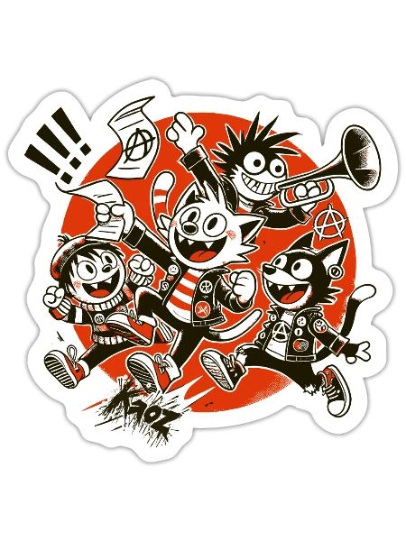 Parody Cartoon Anarchist Punk Kids Band - Sticker - white matte - Front