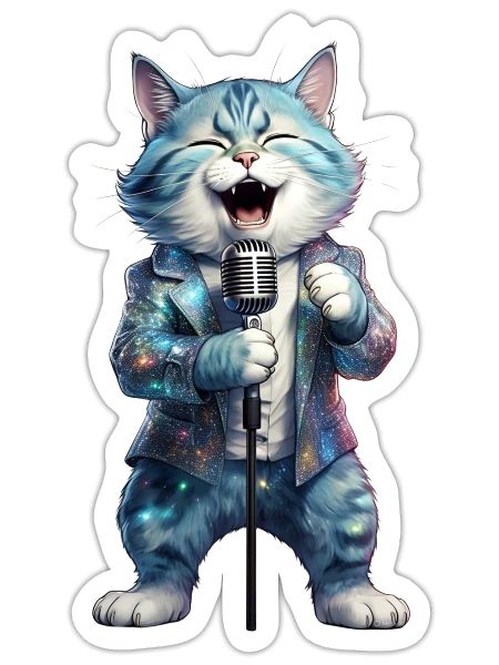 Blue Fluffy Cat Singer - Sticker - white matte - Front