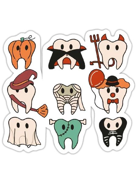 Halloween Funny Teeth Spooky Dental Dentist - Sticker - white matte - Front