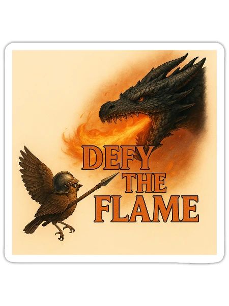 Defy the Flame – Brave Bird vs Dragon Fantasy Art - Sticker - white matte - Front