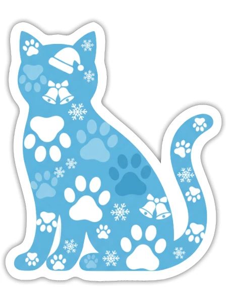 Blue Cat Paw Snowfall - Sticker - white matte - Front