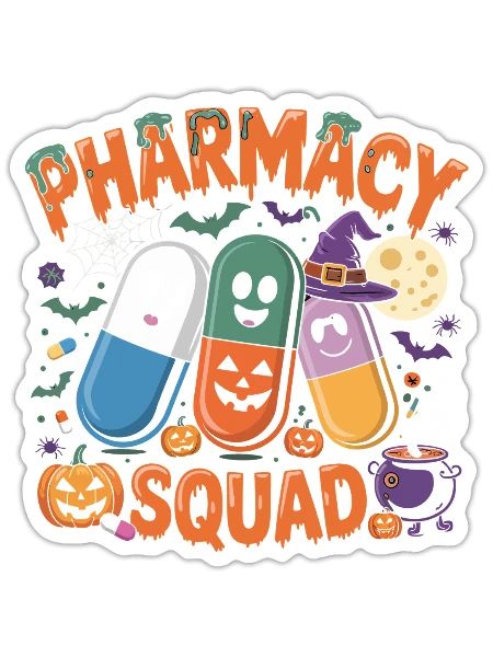 Pharmacy Squad Halloween Pills - Sticker - white matte - Front